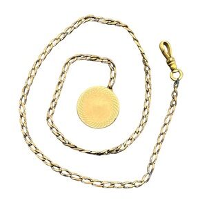 Edwardian Pocket Watch etched Button Chain Dog Clip Clasp Gold tone vintage